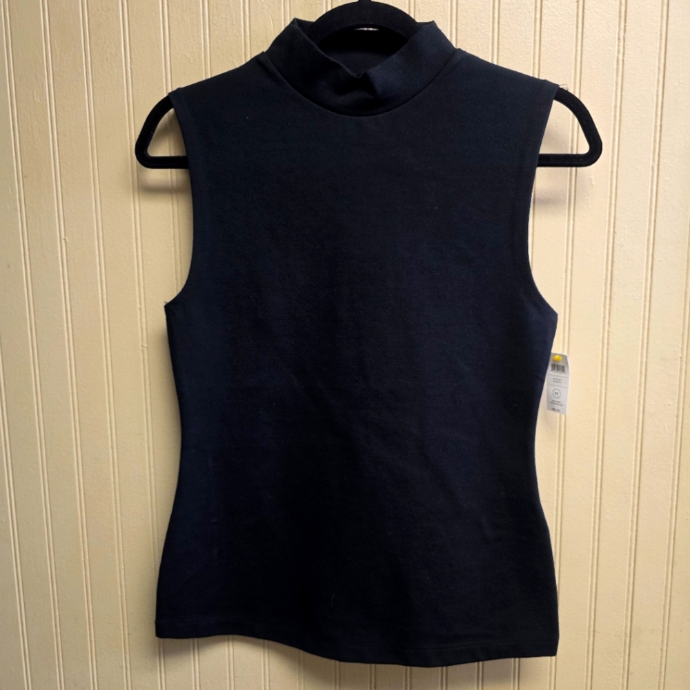 NWT Kate Spade Saturday Black Sz Xs Sleeveless Mock Turtleneck Rayon Blend Top